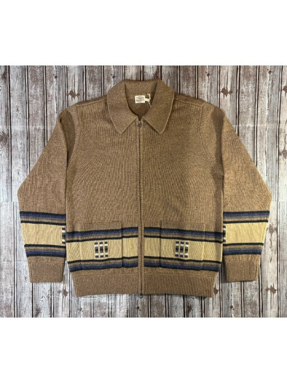 FAHERTY Wool Blanket striped zip sweater jacket size L deset bloom NWT $398